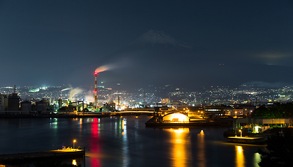 Image showing Mountain Fuji and industry factory at night