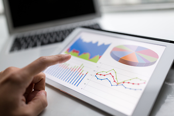 Image showing Finger touch on digital tablet with chart
