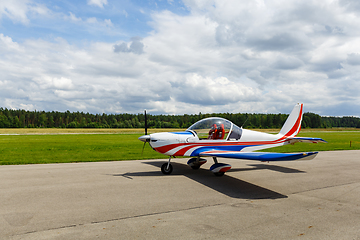 Image showing outdoor shot of small plane before take-off