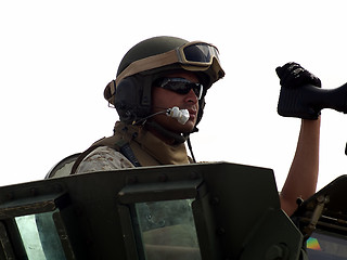 Image showing American army gunner on tank