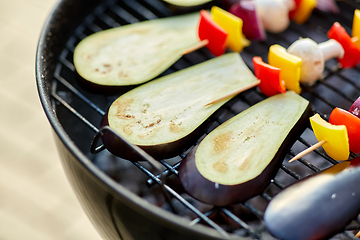 Image showing vegetables and mushrooms roasting on brazier grill