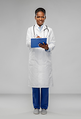 Image showing african american female doctor with clipboard