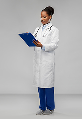 Image showing african american female doctor with clipboard