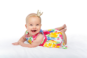 Image showing happy beautiful baby girl with crown on head