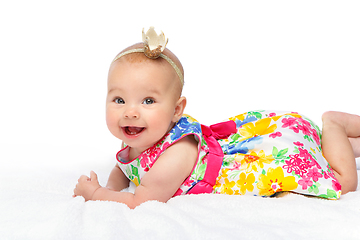 Image showing happy beautiful baby girl with crown on head