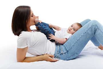 Image showing beautiful young mother with toddler baby boy