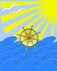 Image showing marine waves with steering-wheel mews and sun beams