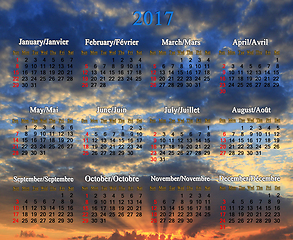 Image showing calendar for 2017 year in English and French