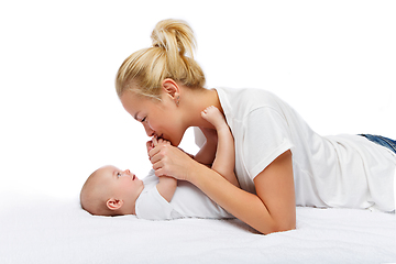 Image showing beautiful young mother with toddler baby girl