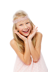 Image showing happy beautiful girl in pale pink dress