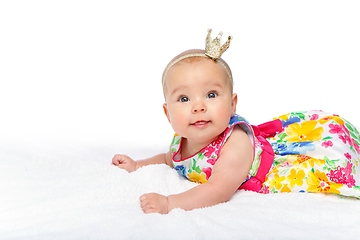 Image showing happy beautiful baby girl with crown on head