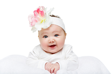 Image showing happy beautiful baby girl with flower headband