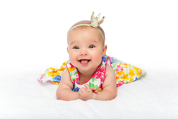 Image showing happy beautiful baby girl with crown on head