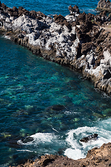 Image showing beautiful view on blue ocean water and rocky coast line