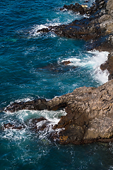 Image showing beautiful view on blue ocean water and rocky coast line