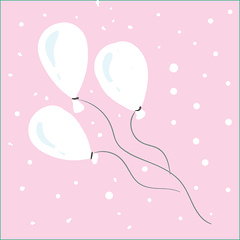 Image showing Three beautiful white balloons tied to individual strings floati