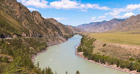 Image showing waves, spray and foam, river Katun in Altai mountains. Siberia, Russia