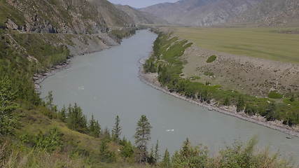 Image showing Waves, spray and foam, river Katun in Altai mountains. Siberia, Russia