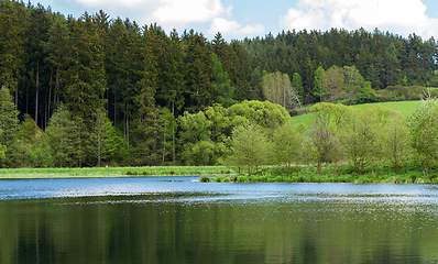 Image showing Beautiful spring landscape with small pond.