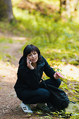 Image showing Middle age woman, on hiking trip