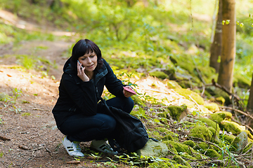 Image showing Middle age woman, on hiking trip