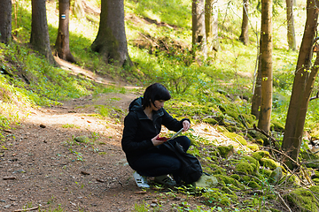 Image showing Middle age woman, on hiking trip