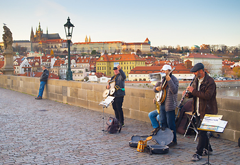 Image showing Street music band bridge Prague