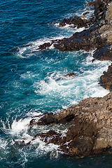 Image showing beautiful view on blue ocean water and rocky coast line
