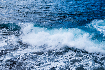 Image showing beautiful view on ocean water and black lava sand