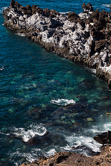 Image showing beautiful view on blue ocean water and rocky coast line