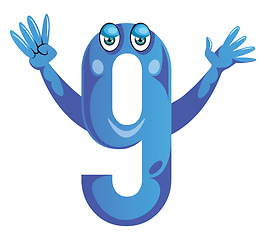 Image showing Blue monster in number nine shape with hands up illustration vec