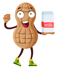 Image showing Peanut holding milk, illustration, vector on white background.