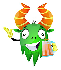 Image showing Cartoon monster holding a glass of juice, illustration, vector o