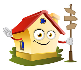 Image showing House is holding direction signs, illustration, vector on white 