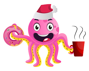Image showing Pink party octopus illustration vector on white background