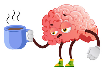 Image showing Brain is drinking a cup of coffee, illustration, vector on white