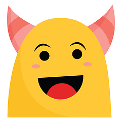 Image showing A smiling yellow monster with pink horn vector or color illustra