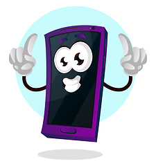 Image showing Happy mobile emoji with both thumbs up illustration vector on wh