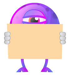 Image showing One eyed porple monster behind paper illustration vector on whit