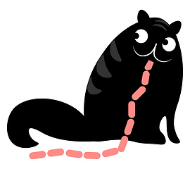 Image showing Painting of a black cat eating sausages vector or color illustra