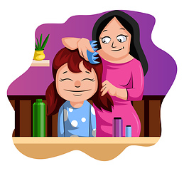 Image showing Mother brushing her daughter\'s hair illustration vector on white