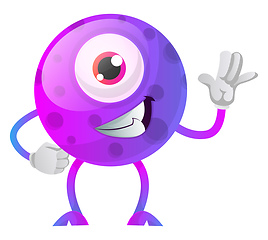 Image showing Cool one eyed purple monster waving illustration vector on white