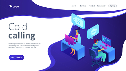 Image showing Cold calling isometric 3D landing page.