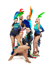 Image showing Beautiful young women in carnival and masquerade costumes on white studio background