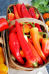 Image showing Red peppers at the farmers market