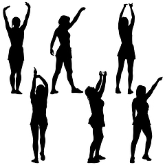 Image showing Black set silhouettes woman with arm raised on a white background