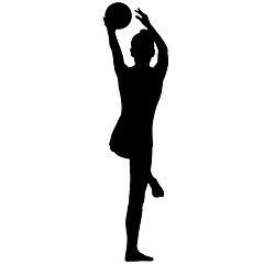 Image showing Silhouette girl gymnast with the ball on white background