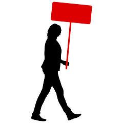 Image showing Black silhouettes of woman with banner on white background