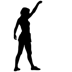 Image showing Black silhouettes women with arm raised on a white background