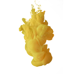 Image showing Explosion of colored, fluid and neoned liquids on white studio background with copyspace